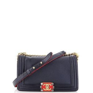 CHANEL Medium Boy Navy and Red Shoulder Bag
